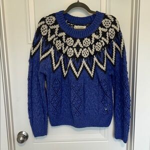Lucky Brand Cream and Purple Crew Neck Sweater with Nordic Pattern